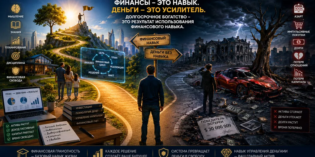 ФИНАНСЫ - это навык. ДЕНЬГИ - это усилитель. Долгосрочное БОГАТСТВО - это результат использования финансового навыка.